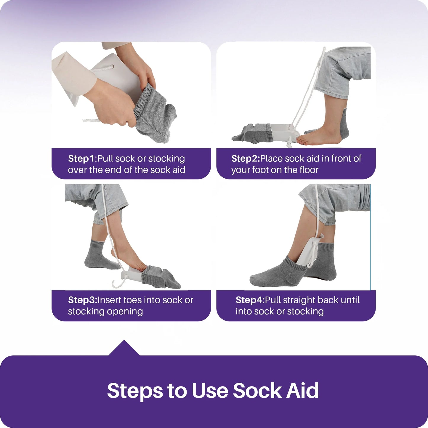 Easy on and off Sock Aid, Pulling Assist Device - Sock Helper Aide Tool with Foam Handles - Sock Assist Device for Elderly, Senior, Pregnant, Diabetics