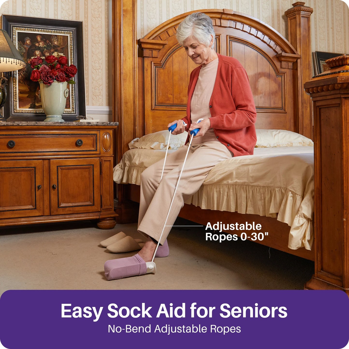 Easy on and off Sock Aid, Pulling Assist Device - Sock Helper Aide Tool with Foam Handles - Sock Assist Device for Elderly, Senior, Pregnant, Diabetics
